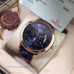 Perfect Replica Omega De Ville Vintage Dark Blue Dial Rose Gold Bezel Chronograph Men Watch